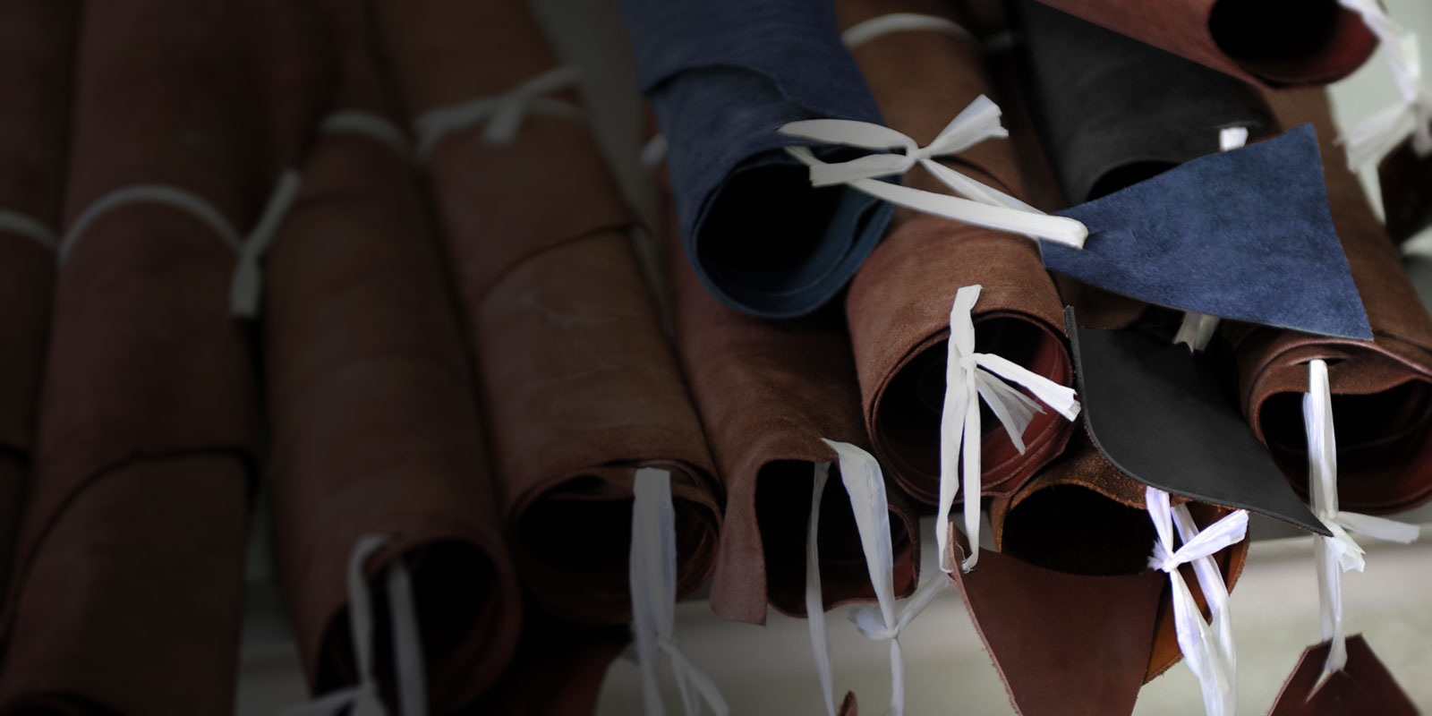 Rolls of different colored leathers.