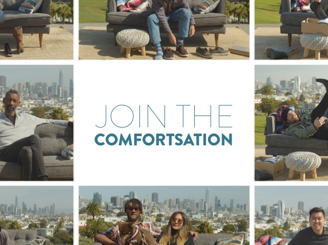 Join the Comfortsation. Collage of people trying on Born shoes.